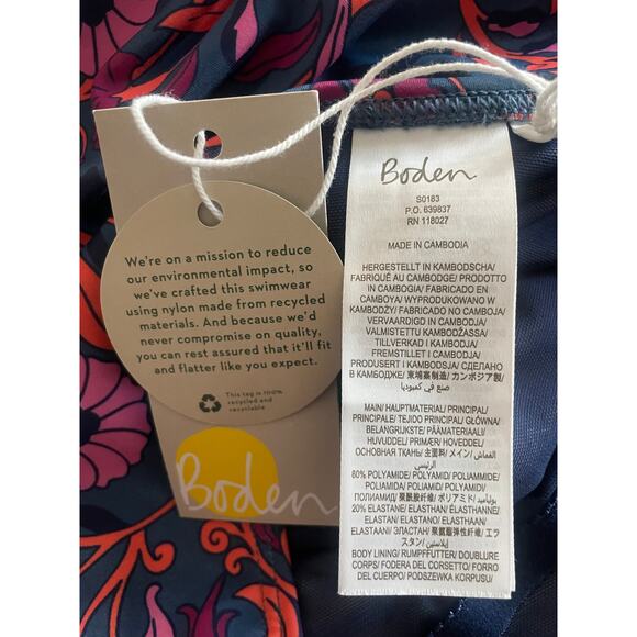 Boden | Swim NWT Levanoz Ruched One Piece Halter Purple and Pink Floral Size 6 - Picture 7 of 7